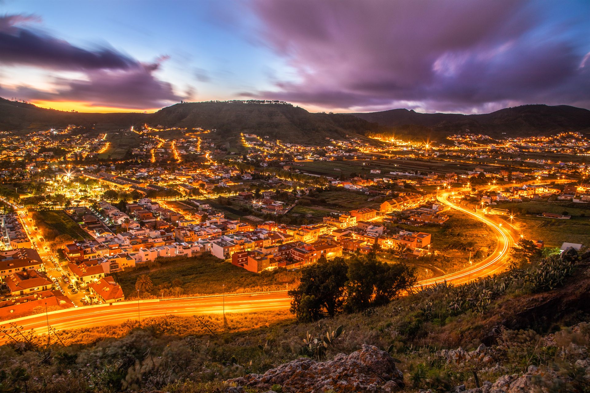 La Laguna cityscape at blue hour, long exposure